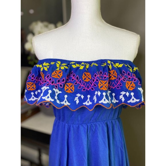 ASOS Embroidered Off Shoulder Mini Dress Blue 6 - Picture 6 of 9